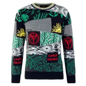 Bekleidung Carlo Colucci Strickpullover – C10905 – Black / Grey / Green Günstig Kaufen 8