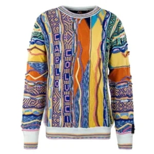 Bekleidung Carlo Colucci Strickpullover – C10906 – Blue / Yellow Günstig Kaufen 8