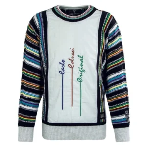 Bekleidung Carlo Colucci Strickpullover – C11604 – Light Grey / Black / Green Günstig Kaufen 10